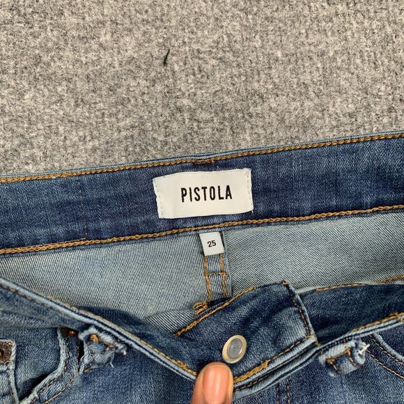 Pistola Jeans Womens 25 Denim Aline High Waist Ankle Skinny Whiskered Fringe Hem - Picture 5 of 9